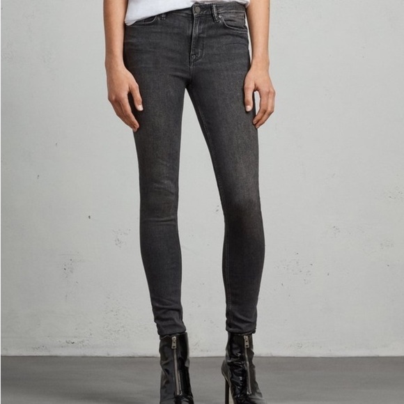 All Saints Grace skinny jeans dark gray black wash ankle zipper on back size 29 - Picture 2 of 10